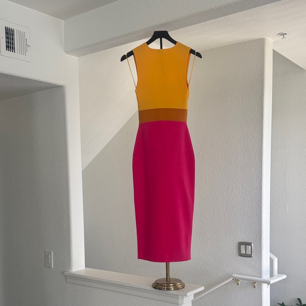 Express Colorblock Midi Dress in Mustard, Rust & Fuchsia - Picture 6 of 6